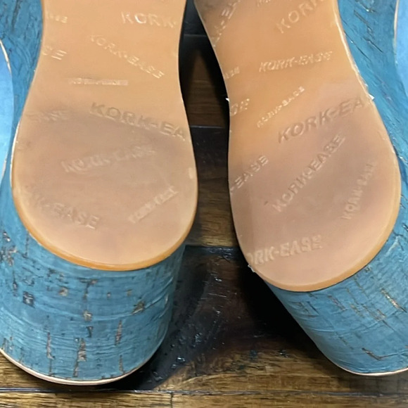 Kork Ease Cork Wedge Open Toe Leather Slide Platform Blue Sandals Sz 9 - Picture 12 of 17